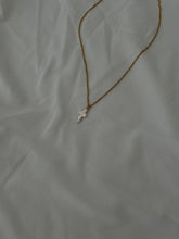 Load image into Gallery viewer, Mini Pearl Cross Necklace &amp; Huggies